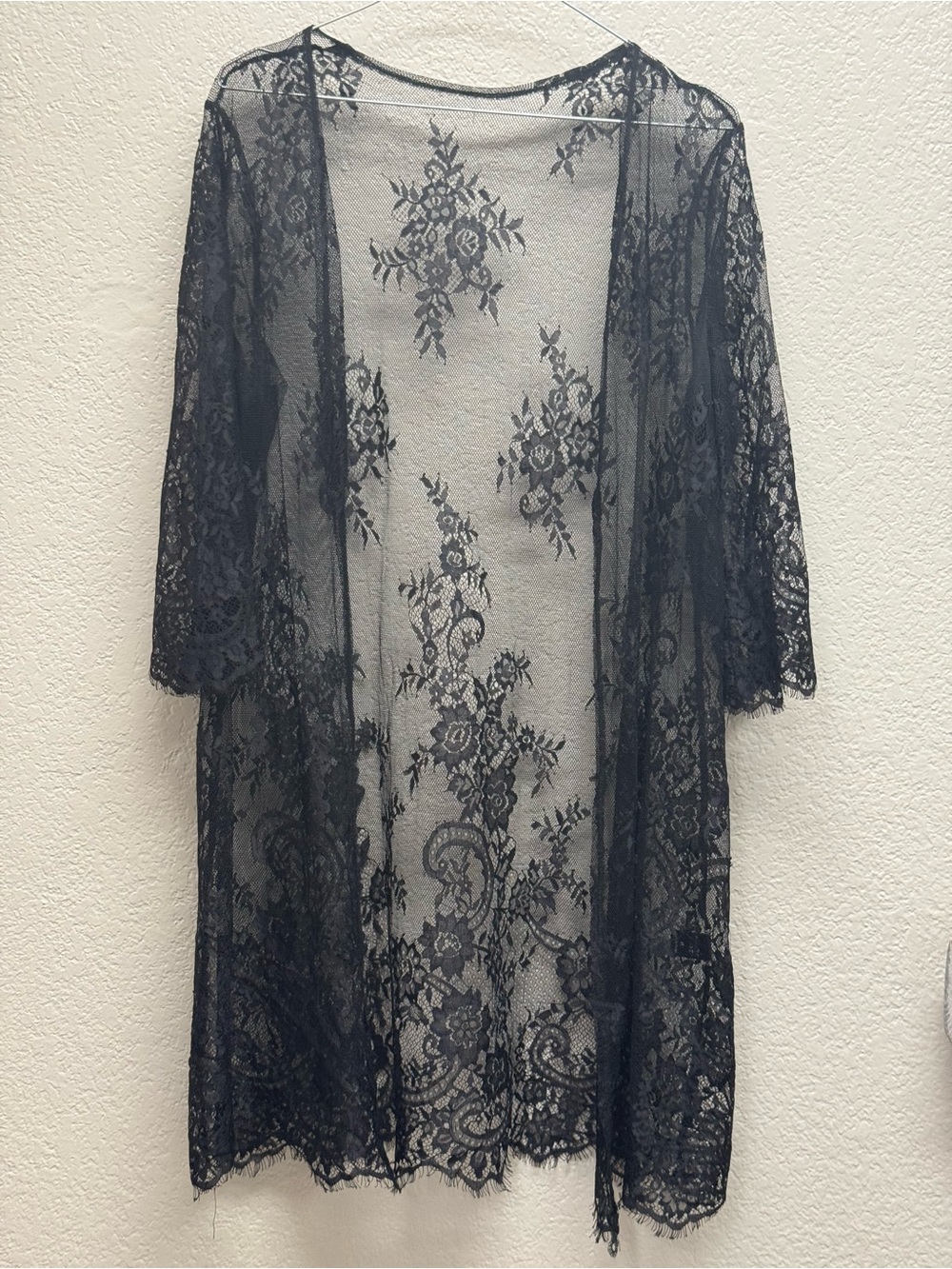 Sheer Black Lace kimono duster- Women size Medium pit 21
